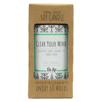 Clear Your Mind scented 8 oz. soy candle in upcycled beer bottle - FKA Eucalyptus Spearmint