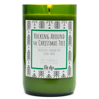 Rocking Around the Christmas Tree scented 12 oz. soy candle in upcycled wine bottle - FKA Frazier Fir