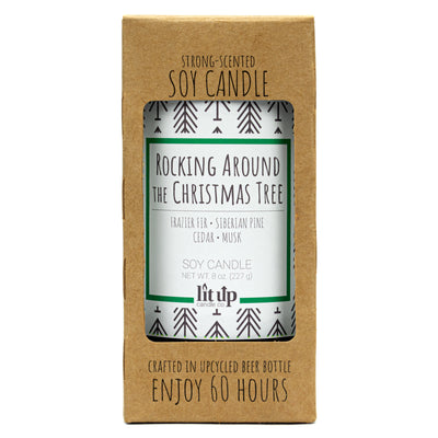 Rocking Around the Christmas Tree scented 8 oz. soy candle in upcycled beer bottle - FKA Frazier Fir