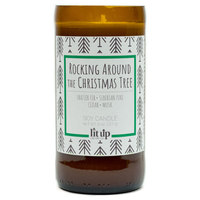 Rocking Around the Christmas Tree scented 8 oz. soy candle in upcycled beer bottle - FKA Frazier Fir