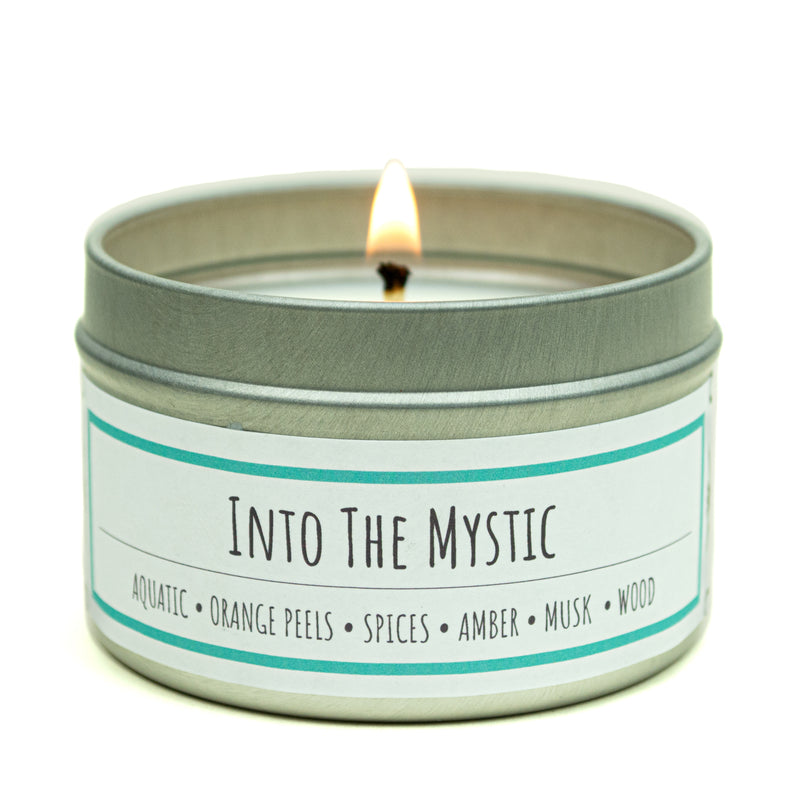 Into the Mystic scented 3 oz. soy candle in travel tin - FKA Green Tea & Willow