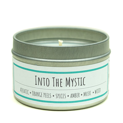 Into the Mystic scented 3 oz. soy candle in travel tin - FKA Green Tea & Willow