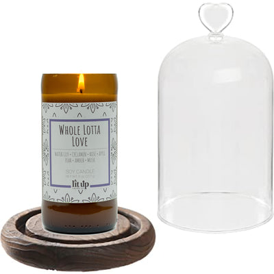 Heart Cloche | Bell Jar Glass Dome with Heart Handle on Wood Base