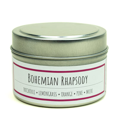 Bohemian Rhapsody scented 3 oz. soy candle in travel tin - FKA Karma