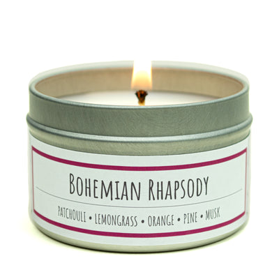 Bohemian Rhapsody scented 3 oz. soy candle in travel tin - FKA Karma