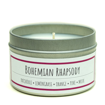 Bohemian Rhapsody scented 3 oz. soy candle in travel tin - FKA Karma