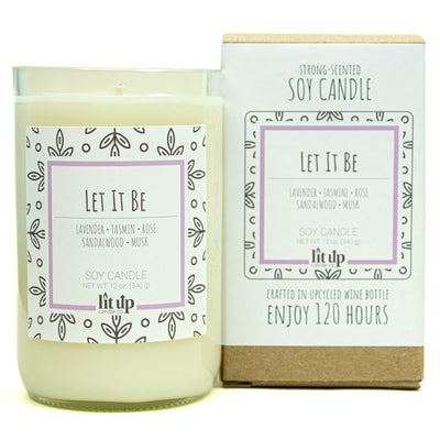 Let It Be scented 12 oz. soy candle in upcycled wine bottle - FKA Lavender Vetiver