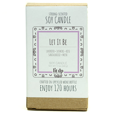 Let It Be scented 12 oz. soy candle in upcycled wine bottle - FKA Lavender Vetiver