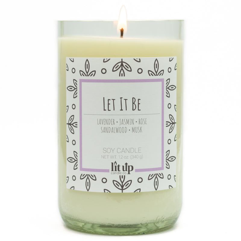 Let It Be scented 12 oz. soy candle in upcycled wine bottle - FKA Lavender Vetiver