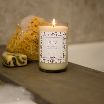 Let It Be scented 12 oz. soy candle in upcycled wine bottle - FKA Lavender Vetiver