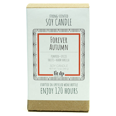 Forever Autumn scented 12 oz. soy candle in upcycled wine bottle - FKA Pumpkin Apple Butter