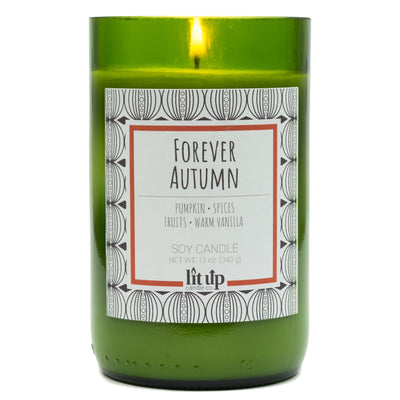 Forever Autumn scented 12 oz. soy candle in upcycled wine bottle - FKA Pumpkin Apple Butter