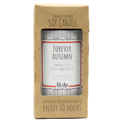 Forever Autumn scented 8 oz. soy candle in upcycled beer bottle - FKA Pumpkin Apple Butter