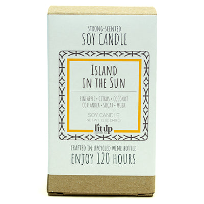 Island in the Sun scented 12 oz. soy candle in upcycled wine bottle - FKA Pineapple Cilantro