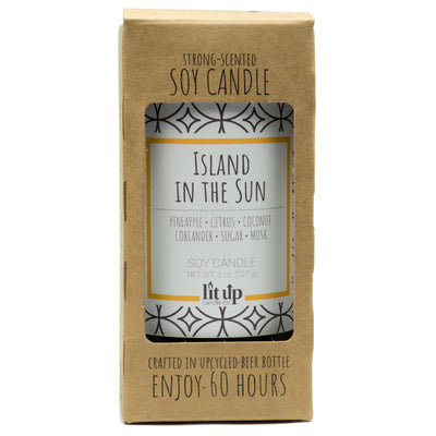 Island in the Sun scented 8 oz. soy candle in upcycled beer bottle - FKA Pineapple Cilantro