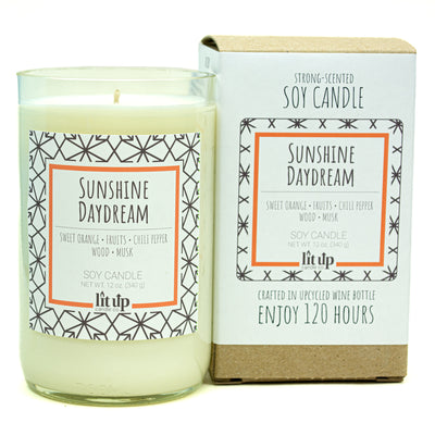 Sunshine Daydream scented 12 oz. soy candle in upcycled wine bottle - FKA Sweet Orange & Chili Pepper