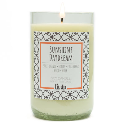 Sunshine Daydream scented 12 oz. soy candle in upcycled wine bottle - FKA Sweet Orange & Chili Pepper