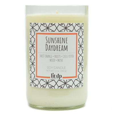 Sunshine Daydream scented 12 oz. soy candle in upcycled wine bottle - FKA Sweet Orange & Chili Pepper