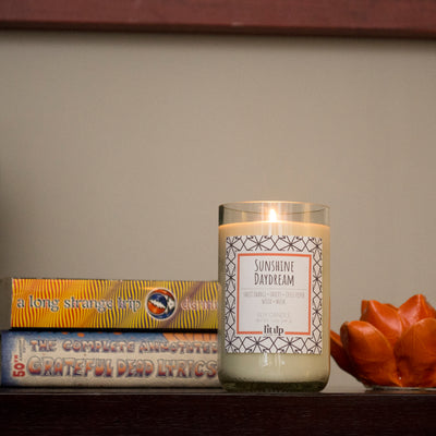 Sunshine Daydream scented 12 oz. soy candle in upcycled wine bottle - FKA Sweet Orange & Chili Pepper