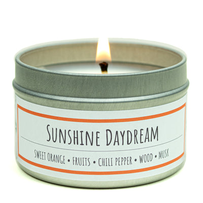 Sunshine Daydream scented 3 oz. soy candle in travel tin - FKA Sweet Orange & Chili Pepper