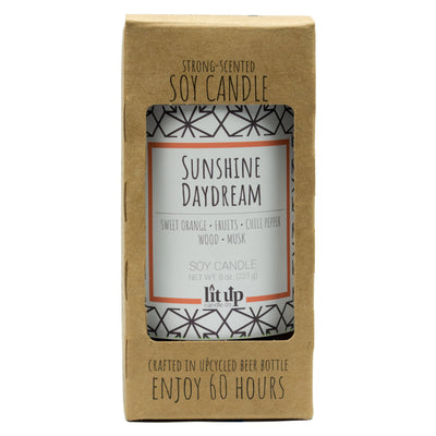 Sunshine Daydream scented 8 oz. soy candle in upcycled beer bottle - FKA Sweet Orange & Chili Pepper