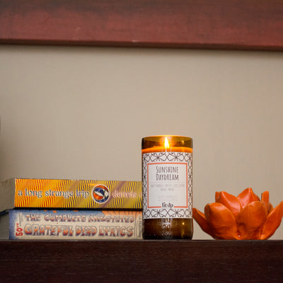 Sunshine Daydream scented 8 oz. soy candle in upcycled beer bottle - FKA Sweet Orange & Chili Pepper