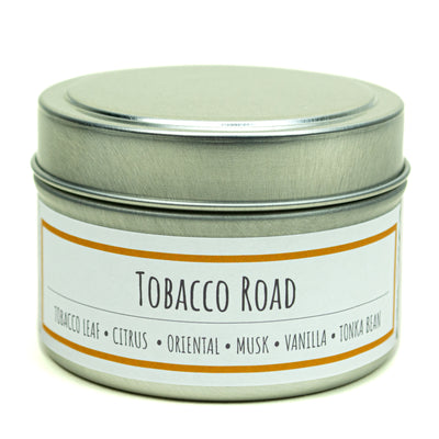 Tobacco Road scented 3 oz. soy candle in travel tin - FKA Tobacco Caramel