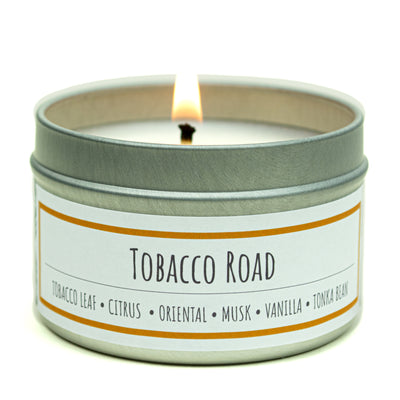 Tobacco Road scented 3 oz. soy candle in travel tin - FKA Tobacco Caramel