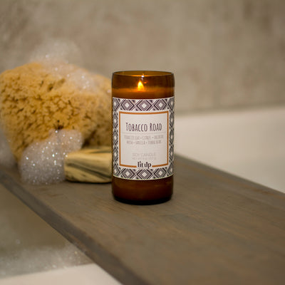 Tobacco Road scented 8 oz. soy candle in upcycled beer bottle - FKA Tobacco Caramel