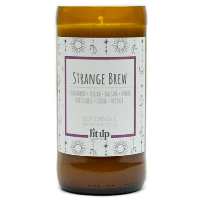 Strange Brew scented 8 oz. soy candle in upcycled beer bottle - FKA Witches Brew