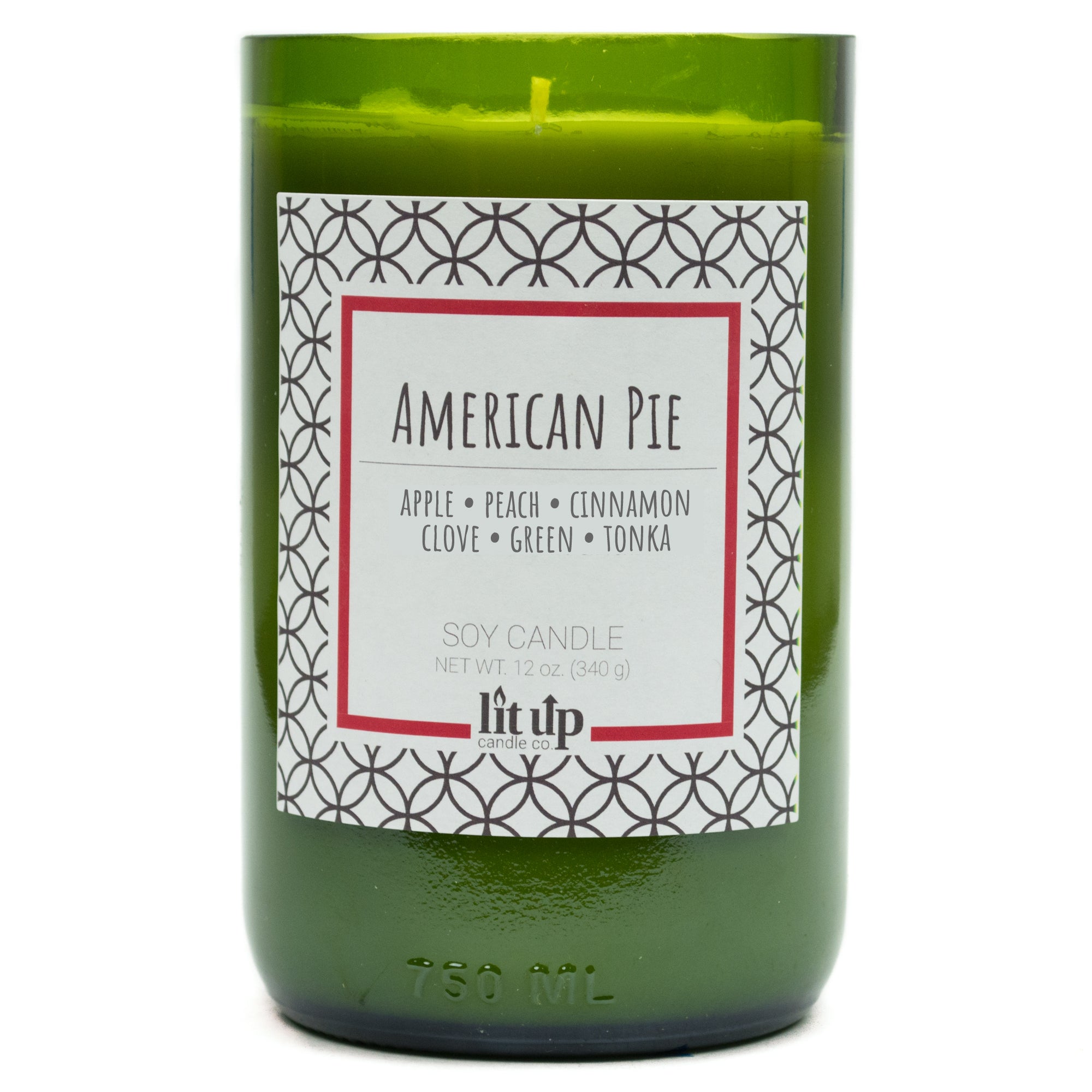 American Pie scented 12 oz. soy candle in upcycled wine bottle - NEW! Apple Cinnamon