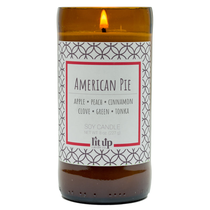 American Pie scented 8 oz. soy candle in upcycled beer bottle