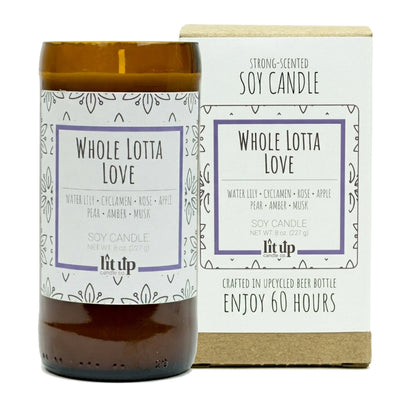 Whole Lotta Love scented 8 oz. soy candle in upcycled beer bottle - FKA Beautiful Day