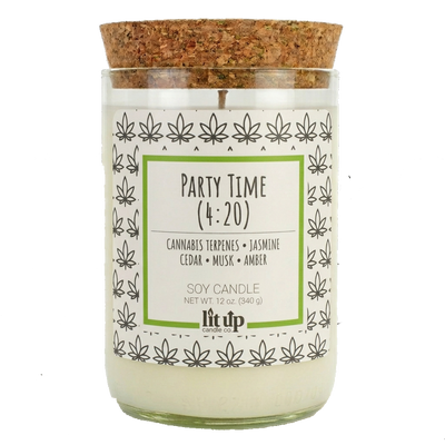 Party Time (4:20) 12 oz. soy candle in upcycled wine bottle | Cannabis, Jasmine, Cedar