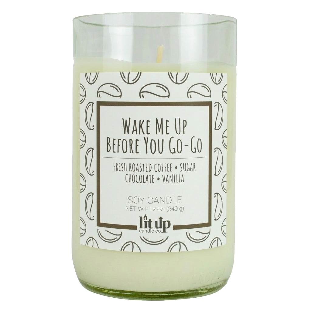 Wake Me Up Before You Go-Go scented 12 oz. soy candle in upcycled wine bottle - FMA Black Coffee
