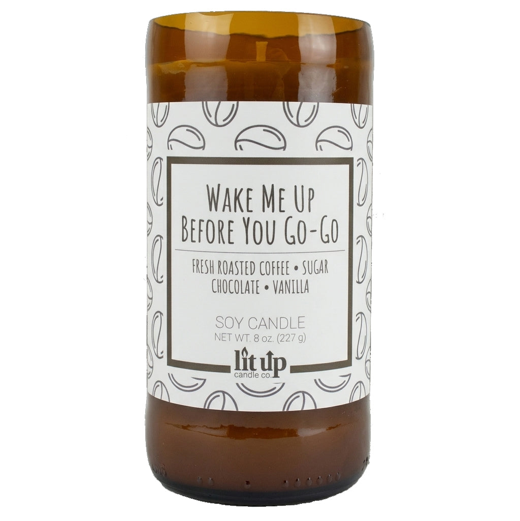 Wake Me Up Before You Go-Go scented 8 oz. soy candle in upcycled beer bottle - FKA Black Coffee