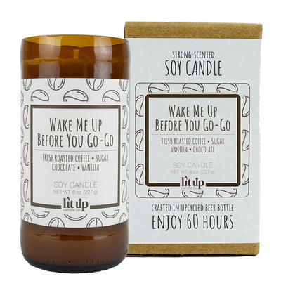 Wake Me Up Before You Go-Go scented 8 oz. soy candle in upcycled beer bottle - FKA Black Coffee