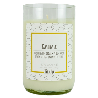 Kashmir scented 12 oz. soy candle in upcycled wine bottle - FKA Cashmere