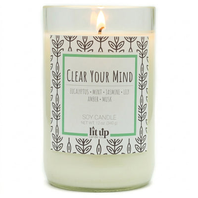 Clear Your Mind scented 12 oz. soy candle in upcycled wine bottle - FKA Eucalyptus Spearmint