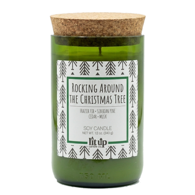 Rocking Around the Christmas Tree scented 12 oz. soy candle in upcycled wine bottle - FKA Frazier Fir