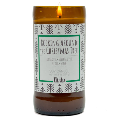 Rocking Around the Christmas Tree scented 8 oz. soy candle in upcycled beer bottle - FKA Frazier Fir