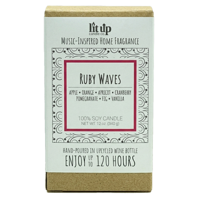 Ruby Waves scented 12 oz. soy candle in upcycled wine bottle