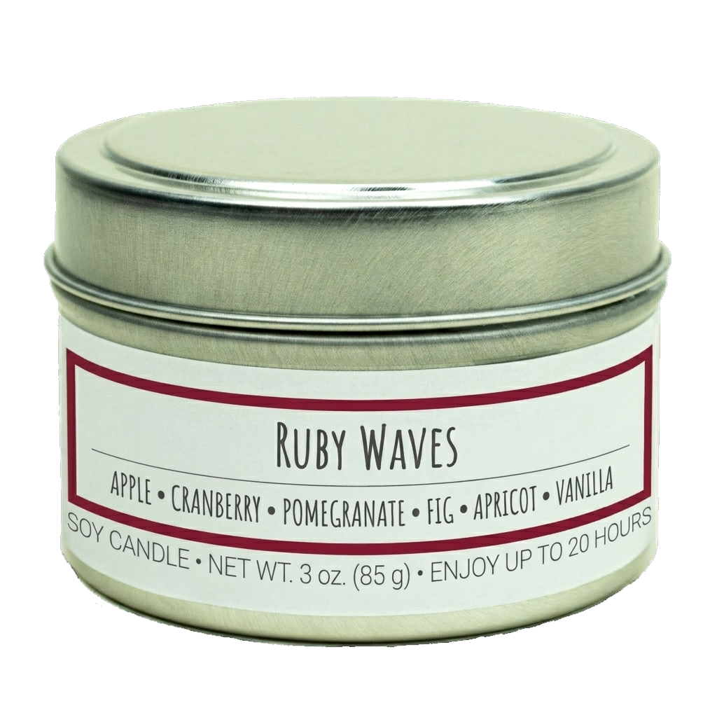 Ruby Waves scented 3 oz. soy candle in travel tin
