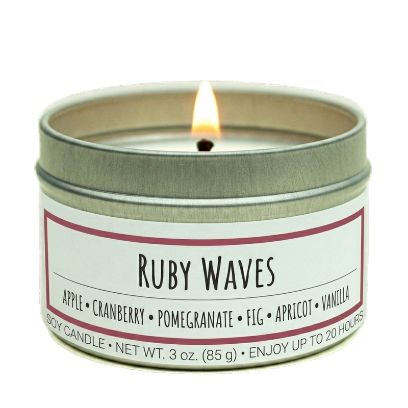 Ruby Waves scented 3 oz. soy candle in travel tin