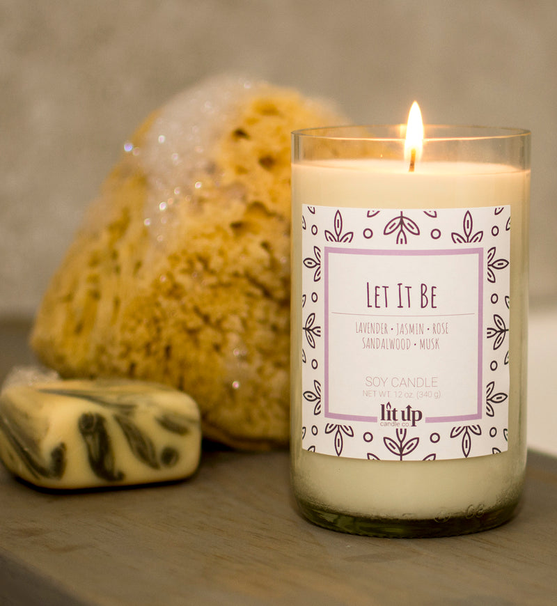 Let It Be 12 oz. soy candle in upcycled wine bottle | Lavender, Florals, Musk
