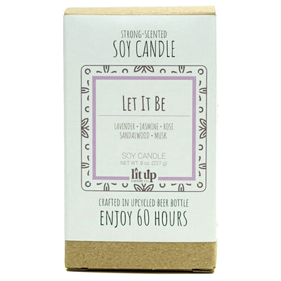 Let It Be scented 8 oz. soy candle in upcycled beer bottle - FKA Lavender Vetiver