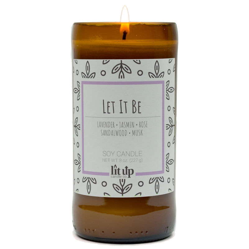 Let It Be scented 8 oz. soy candle in upcycled beer bottle - FKA Lavender Vetiver