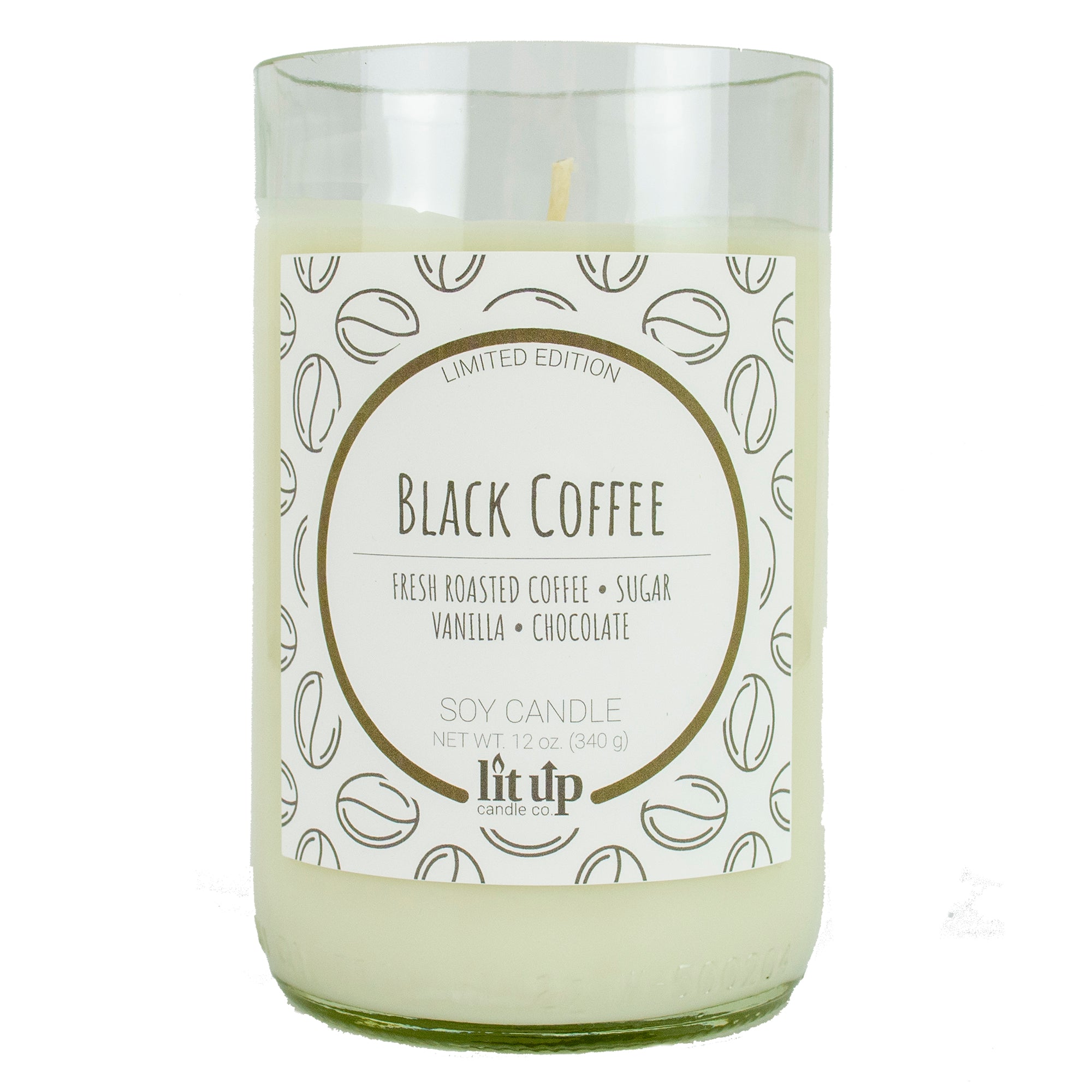 Black Coffee scented 12 oz. soy candle in upcycled wine bottle - Limited Edition