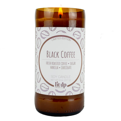 Black Coffee scented 8 oz. soy candle in upcycled beer bottle - Limited Edition