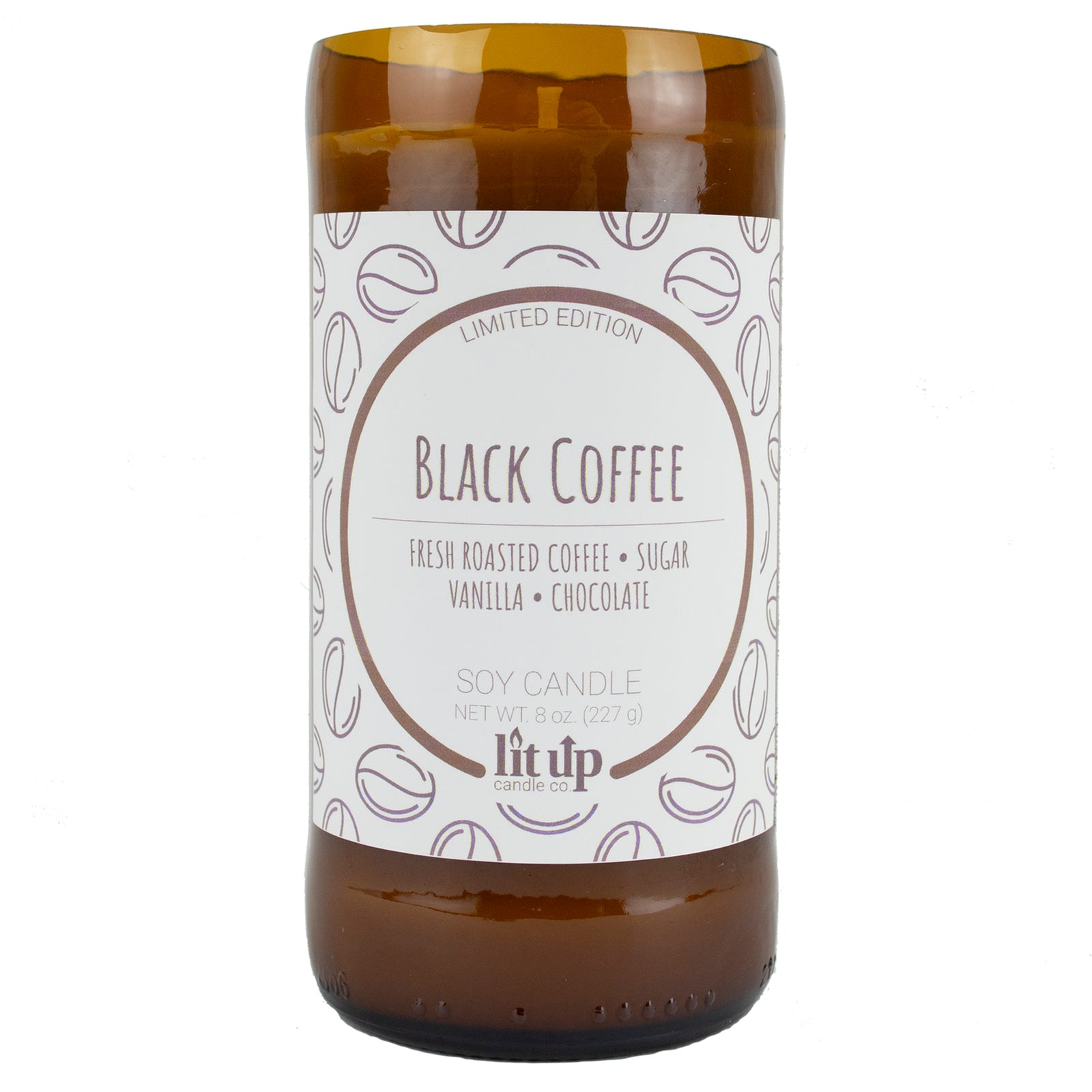 Wake Me Up Before You Go-Go scented 8 oz. soy candle in upcycled beer bottle - FKA Black Coffee